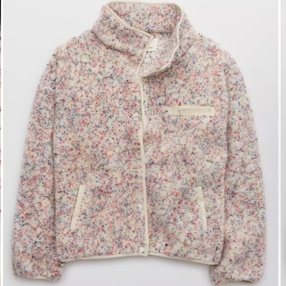 Aerie Cream Sherpa Jacket with Multicolor Speckle